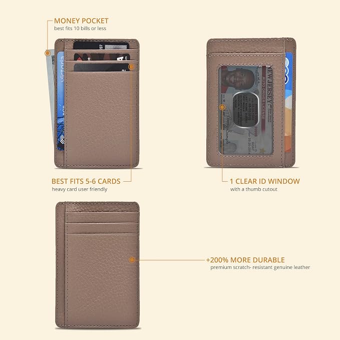 Oak Leathers Leather Slim Minimalist Wallet for Men & Women RFID Front Pocket Leather Card Holder Wallets (Nude)