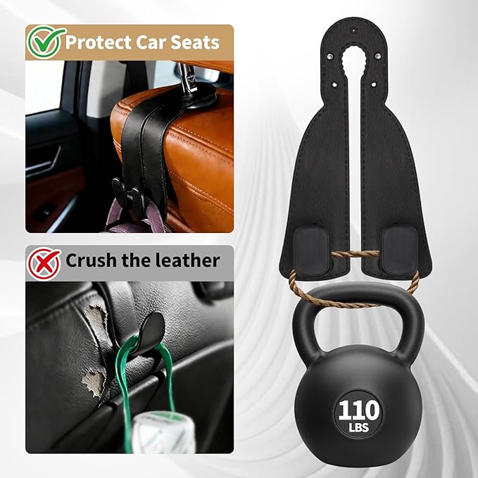 4 Pack Headrest Hooks for Car, Leather Car Seat Back Storage Hooks, Car Purse Holder for Purses and Handbags