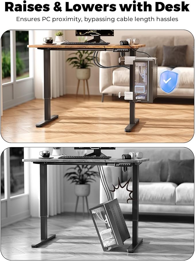 JOY worker Under Desk PC Mount for Standing Desk, Clamp-On Desk Leg Computer Mount, No Drilling, Adjustable Computer Case CPU Holder Holds Up to 44lbs, White PC Tower Mount