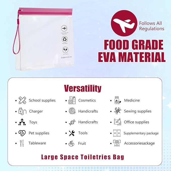 4-Pack 16 Mil Reusable TSA-Approved Quart Size Toiletry Bag with Gusseted Bottom | 1 Liter Leakproof Liquid Bag for Travel | 3-1-1 Compliant for US, UK & EU Flights (Pink)