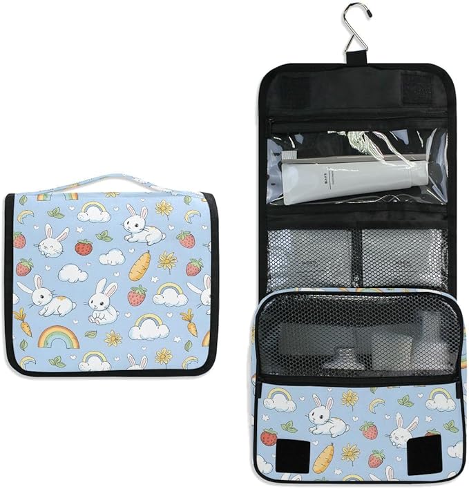 senya Hanging Travel Toiletry Bag Cute Kit Makeup Case Cosmetics Organizer for Men Women (Rabbit And Cloud)