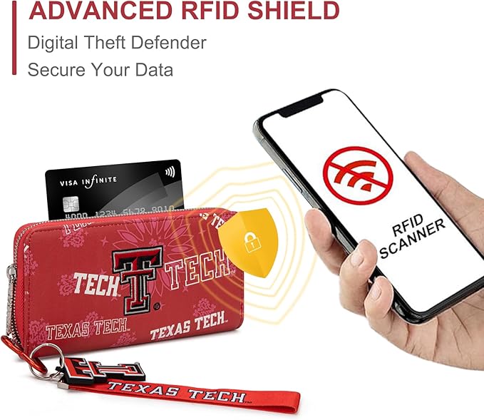 Texas Tech Mini Organizer Wristlet Wallet for Women - NCAA Official, Texas Tech Team Purse with RFID Blocking, Zipper Wallet for Sport Fan Gift, Game Day, Concert | Red, NC-TTU011RD