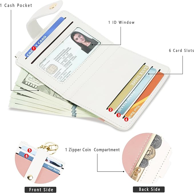Airkit Small Wallets Woman RFID Blocking Leather Credit Card Holder - with ID Window - Card Wallets for Women - with Zipper Coin Purse - Keychain Wallet