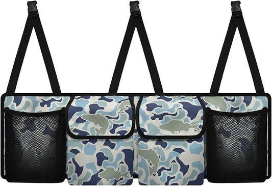 Fish Camouflage Hanging Car Organizer Waterproof Foldable Cars Interior Organizing Accessories 37" x 11.8" Large Capacity Car Organizers and Storage for Cars SUV Sedans