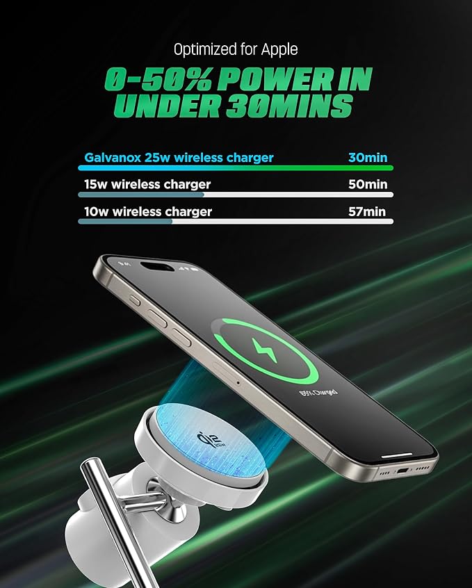 Galvanox Qi2.2 25W Magnetic Wireless Charging Stand for iPhone - 3 in 1 Charger Station (for iPhone, Apple Watch and AirPods) with Super Fast (45W) Wall Adapter (Compatible with MagSafe)