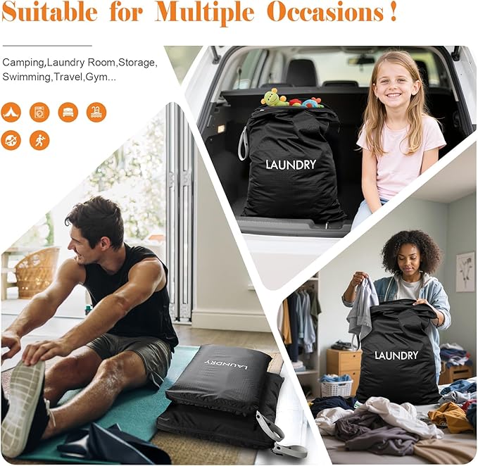 WiseBoy 2-Pack Travel Laundry Bags | Washable Wet Dry Bags for Gym | Odor-Resistant Dirty Clothes Organizer | Waterproof Swimsuit & Workout Gear Pouch with Heavy-Duty Zipper