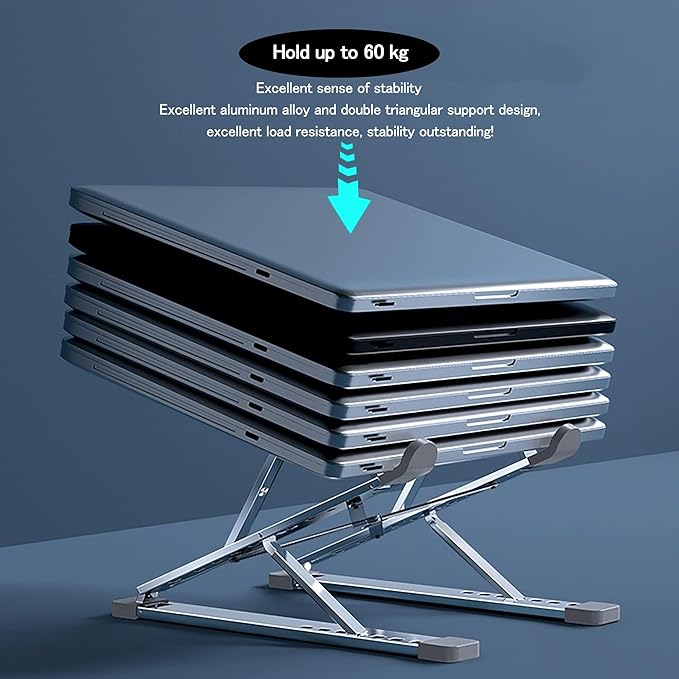 Adjustable Laptop Stand, Portable Aluminum Holder for 10-17" Laptops & Tablets, Ergonomic Riser for Desk, Lightweight Foldable Design for Home Office & Travel, Silver