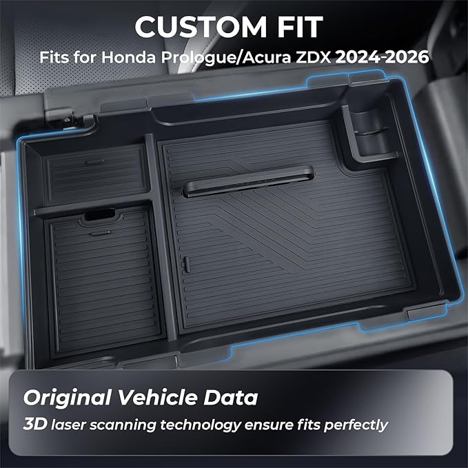 Double Layer Center Console Organizer Tray Storage Box for Honda Prologue EV/Acura ZDX 2026 2025 2024, Interior Accessories Armrest Insert Tray Storage Box for 2024-2026 Prologue EV/ZDX, Black