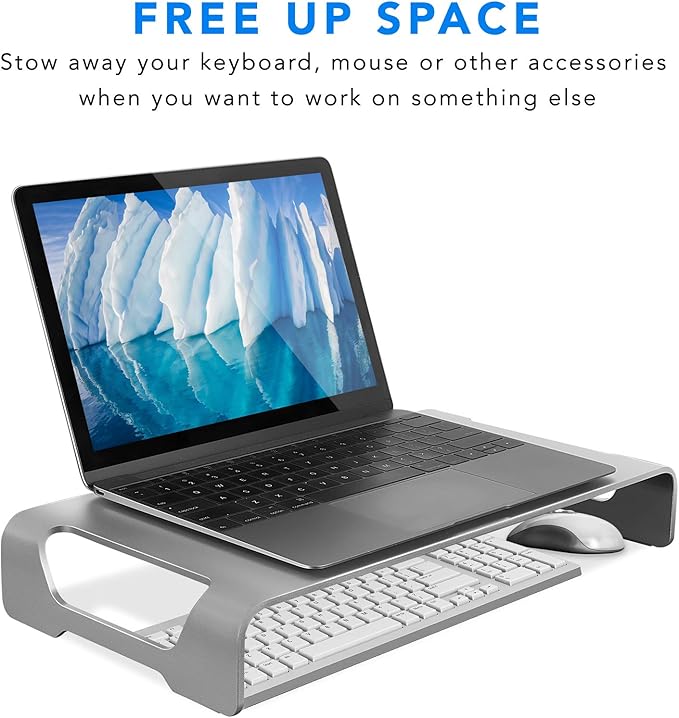 Mount-It! Aluminum 15.7" Monitor Stand for iMac - Wide Unibody Monitor Riser - Metal Monitor Stand Desktop Organizer with Keyboard Storage - Universal Desktop Monitor Riser for PC, iMac, MacBook, Laptop