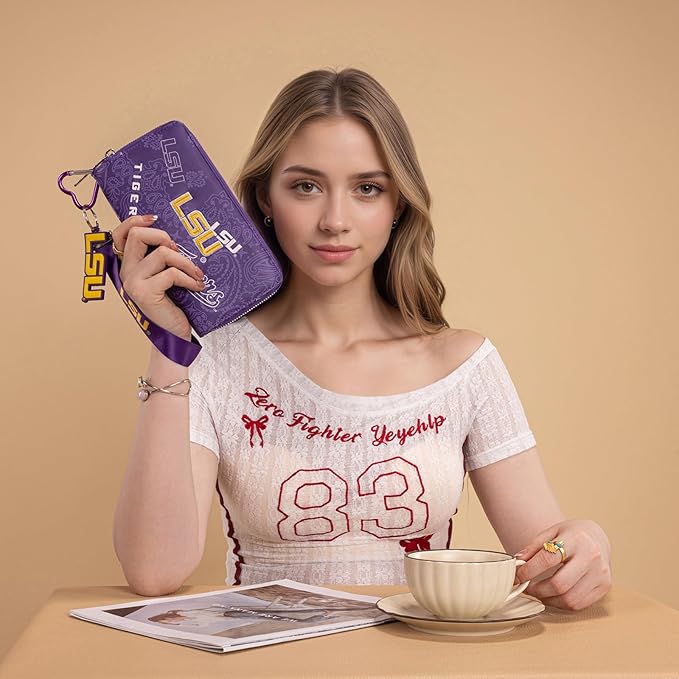 Official LSU Tigers Wristlet Purse for Women - NCAA Licensed Game Day Clutch Wallet with RFID Blocking | Perfect Graduation Gift for Daughter, Sorority, Alumni NC-LSU011PP