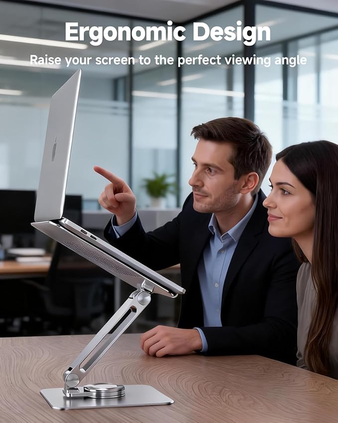 Laptop Stand for Desk, Aluminum Alloy Ergonomic Laptop Riser 360 Rotation Base, Portable Adjustable Laptop Stand for Office Home Fits MacBook Air Pro, Dell, HP (10"-17.3'') - Silver