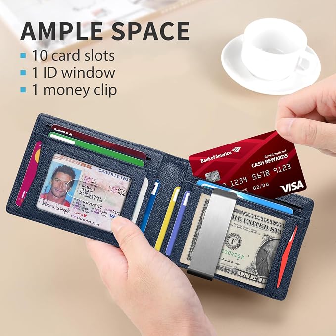 RUNBOX Slim Money Clip Wallets for Men and Teen Boys RFID Blocking 11 Card Holder Minimalist Small Leather Bifold Novelty Men's Wallet Front Pocket Gift Box