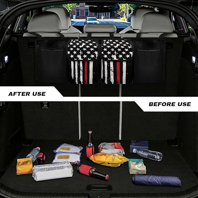 Black American Flag Car Trunk Organizer Hanging Car Back Seat Storage Bag Foldable Automotive Interior Accessories Suitable Most Sedans SUV Jeep Trucks Van