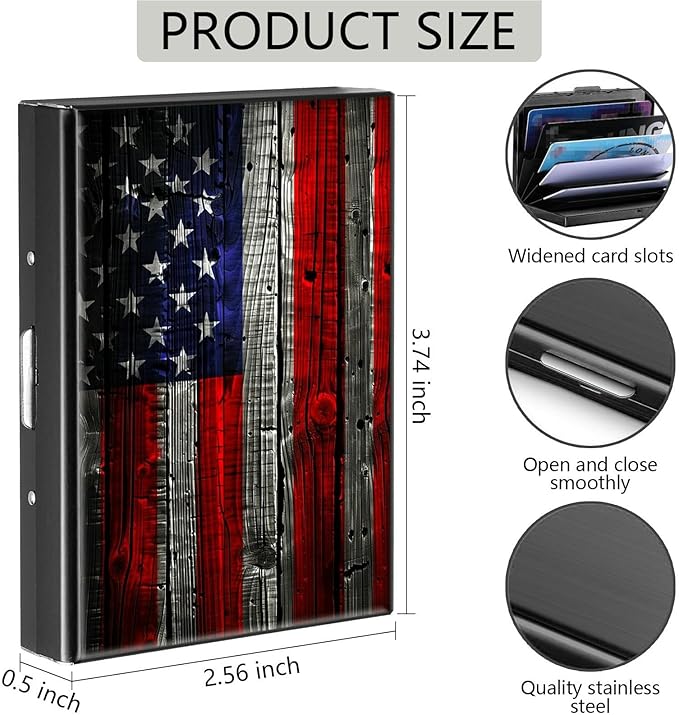 Credit Card Holder, American USA Flag Design Mini RFID Blocking Aluminum Wallet Slim Metal Hard Case Shell Travel Wallet ID Case Small Credit Cards Case Business Cards for Women Men Girls