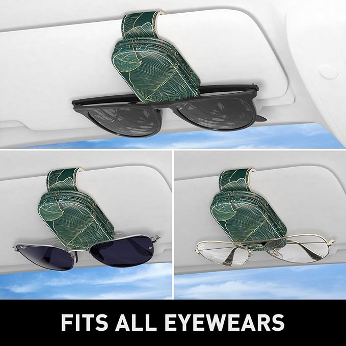 Sunglasses Holder for Car Visor, Magnetic Leather Car Sunglass Holder, Car Sun Visor Glasses Hanger Clip, Car Interior Accessories for Women Men, Fits All Size Eyeglasses