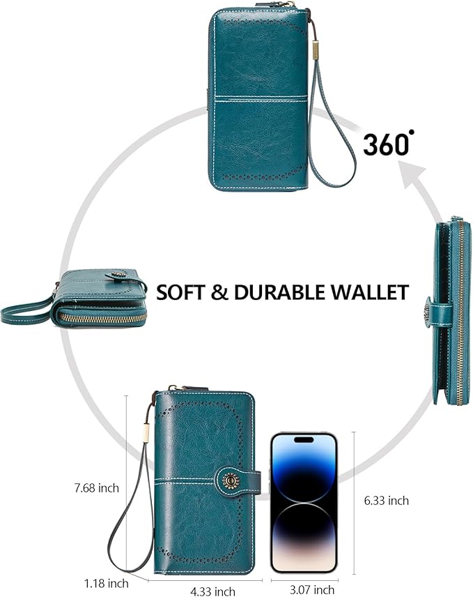 TFKGS Wallet for Women RFID Blocking Leather Large Capacity Card Holder Ladies Phone Clutch Travel Long Purse Wristlet | RFID Blocking, Leather, Large Capacity, Ladies, Travel