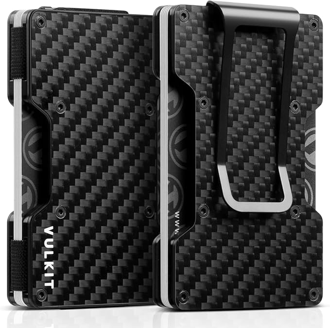 VULKIT Men's Metal Wallet with Money Clip Slim Credit Card Holder, Minimalist Business Card Case Front Pocket Wallet for Men(Carbon Black)