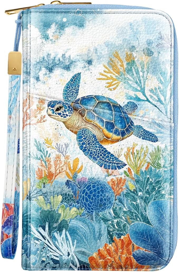 Family Passport Holder Wallet RFID Blocking Document Organizer PU Leather Mulit-purpose Travel Wallet Credit Cards Case for Women Men, Turtle