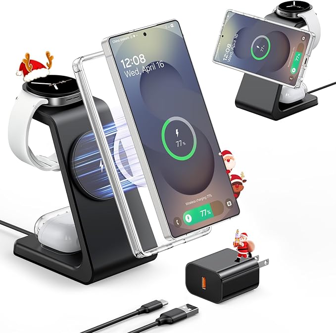 Magnetic Wireless Charger for Samsung, 3 in 1 Mag-Safe Charging Station for Galaxy Watch Ultra/8/7/6, Galaxy Watch Charger, Mag-Safe Charger for S26 Ultra S25 S24 S23 S22/ Z Fold7/ Flip7, Galaxy Buds