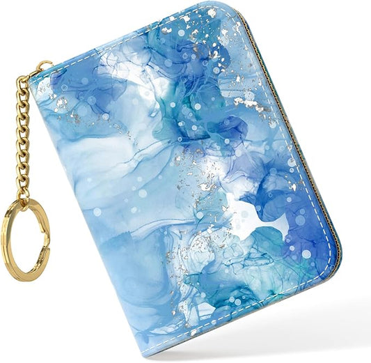 Nipichsha Women's Slim Leather RFID Wallet, Light Luxury Blue, 4.33 x 3.15 in