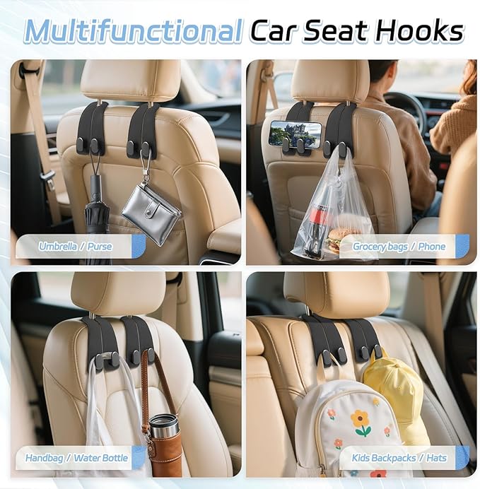 4 Pack Car Headrest Hooks for 2014-2022 Land Rover Range Rover Sport， Back Seat Hanger Storage Organizer Vehicle Interior Holder Heavy Duty Metal,Black