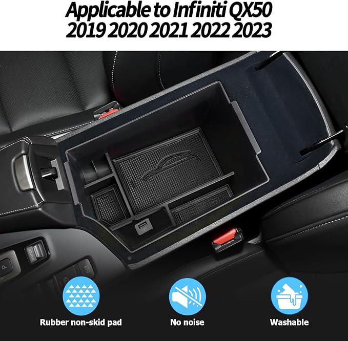 Gah for 2024 Infiniti QX55 QX50 Center Console Armrest Storage Box 2018-2024 QX50 compatible with Infiniti 2022-2024 QX55 Tray Insert Organizer Glove Pallet Accessories (black)