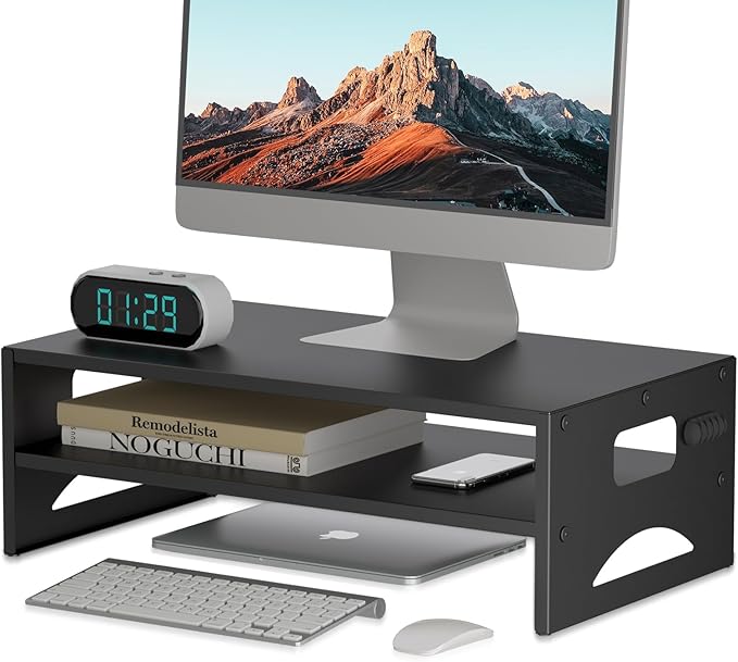 Pholiten Monitor Stand Riser, Desktop Stand, Computer Stand, Ergonomic Design, Two-Level Design, Desktop Organization, Keyboard Smartphone Storage, Printer Stand, Display Stand, 16.5 x 9.3 x 5.6