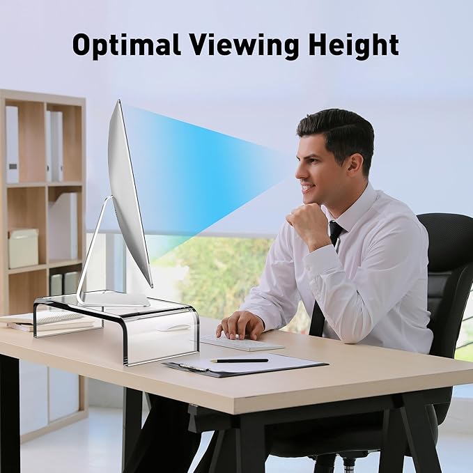 AboveTEK Acrylic Monitor Stand ??Clear Monitor Riser & Computer Desk Stand, Premium Acrylic Laptop Stand for Home Office, PC TV Stand with Keyboard Storage Heavy Duty Desk Riser
