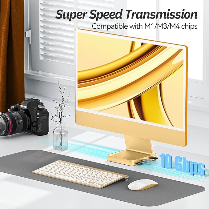 Minisopuru USB C Hub for iMac - M.2 NVMe SSD Adapter, Supports iMac M1/M3/M4, 10Gbps USB A 3.2, SD/TF, Yellow