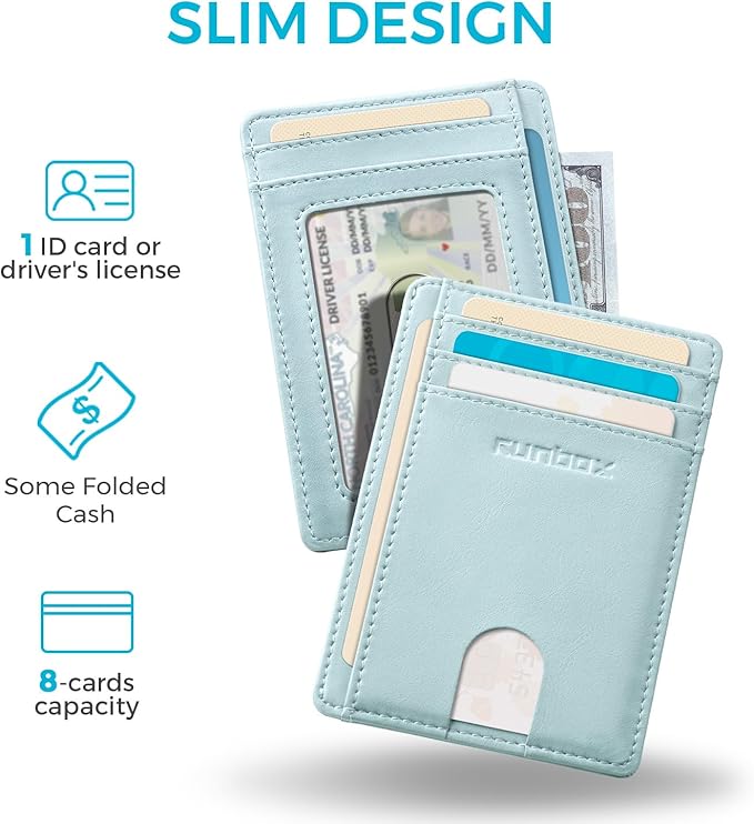 RUNBOX Slim ID Cases Minimalist Front Pocket RFID Blocking Leather Wallets for Men and Women Card Holder Wallets Gifts for men