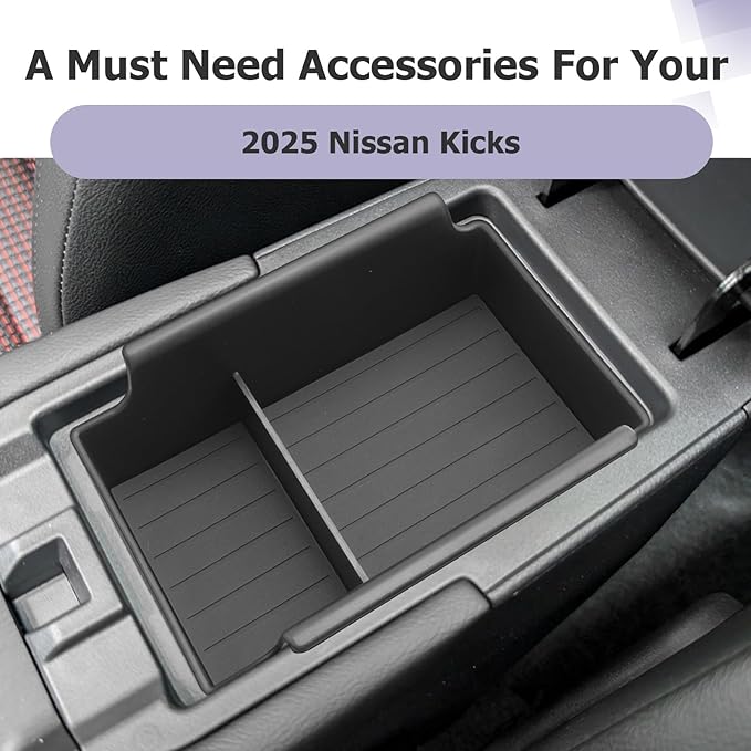 LUWU 2025 2026 Kicks Center Console Organizer Tray Compatible with 2025 2026 Nissan Kicks Accessories 2025 2026 Kicks S/SV/SR Armrest Console Organizer Armrest Organizer Insert Tray Black