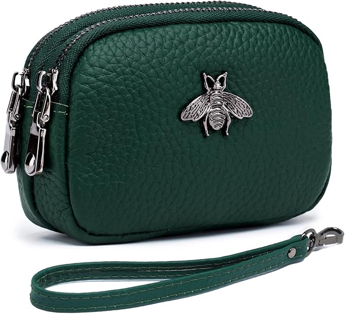 imeetu Women Leather Coin Purse, Small 2 Zippered Change Pouch Wallet