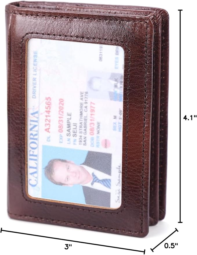 RFID Blocking Front Pocket Minimalist Slim Leather Bifold Wallet Credit Card Case Holder ID Window
