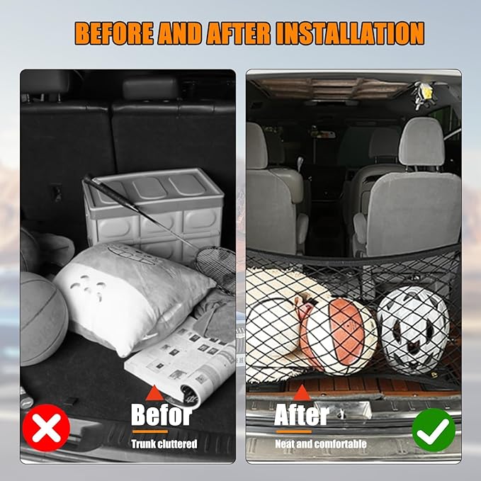 35.4” x 15.7” Cargo Net Trunk Bed Extender, Envelope Mesh Truck Bed Organizer Car Exterior Accessories, Universal Elastic Trunk Storage Net with Metal Hook
