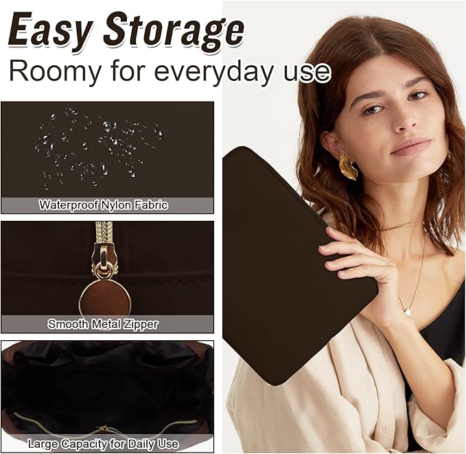 Nylon Large Makeup Bag Travel Pouch for Women, Preppy Big Black Makeup Bag Cute Cosmetic Zipper Pouch Purse, DIY Chenille Letter Bag Waterproof Toiletry Bag Clutch Make Up Organizer for Girls(Black)