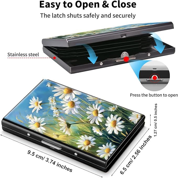 Metal Wallet,Credit Card Holder for Women Men,RFID Blocking Card Holder Wallet Mini Slim Aluminum Wallet ID Case Hard Card Case Business Card Holder Case,Watercolor Daisy