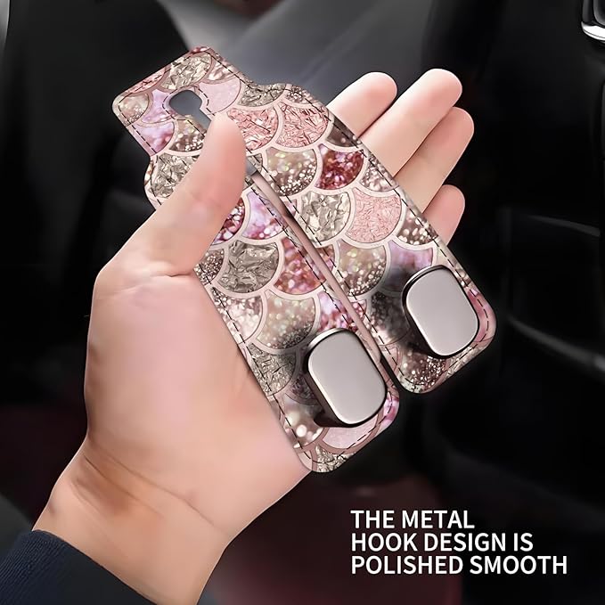 Car Seat Headrest Hook, Universal Leather Cute Hanger Holder Hook, Storage Organizer Interior Accessories for Purse Bags Handbag Glitter Colorful Shells