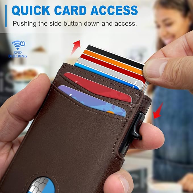 miyozi Wallet for Men with Money Clip Coins Pocket ID Window Gift Boxed,Slim Smart Front Pocket RFID Blocking Wallet Pop-up Card Holder in Magnetic Leather Flip 3.9"x 2.7"