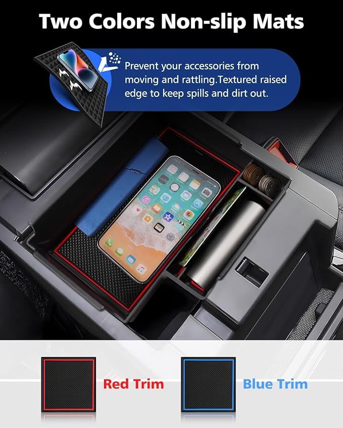 FIILINES Center Console Organizer for Ford Explorer 2020-2025 2026, Center Console Tray Secondary Armrest Storage Box ABS Insert Container with Anti-Slip Mats