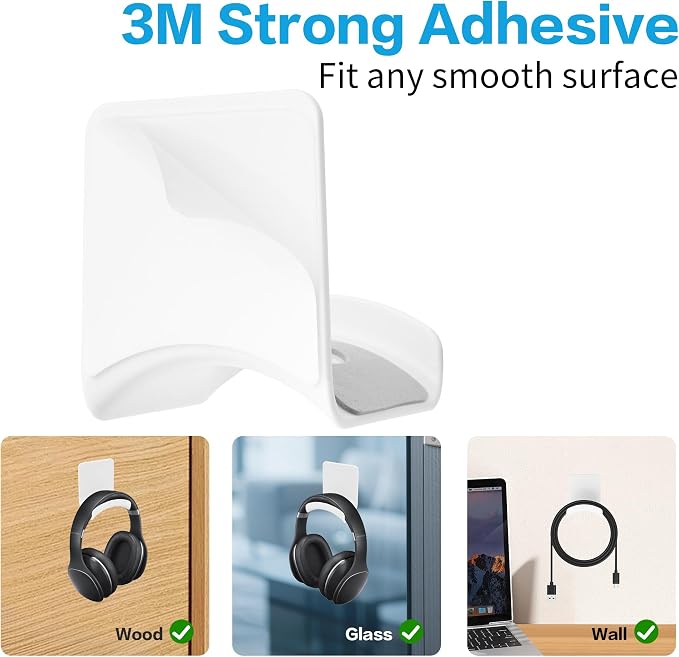 YAODHAOD Headset Hanger Holder Wall Mount, Sticky Headset Stand Holder Clip Under Desk for All Headphone/Controller (White,Wall-Mounted)