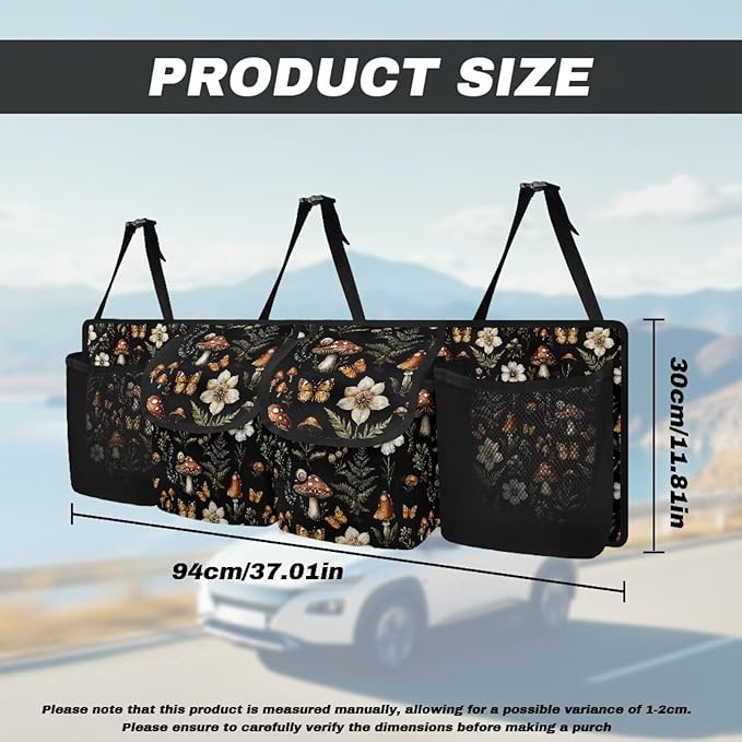 Mushroom Car Trunk Organizer and Storage,Flower Backseat Hanging Organizer for SUV,Truck,Van Collapsible Cargo Storage Bag,Car Interior Accessories Road Trip Adjustable Strap