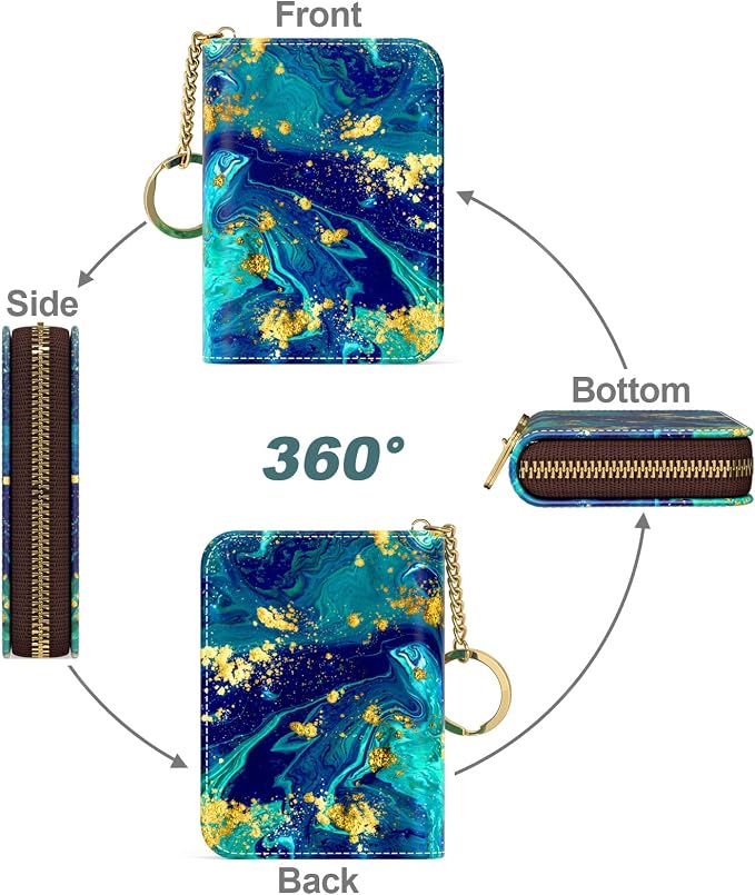 Nipichsha Women's Slim Leather RFID Wallet, Ocean Marble, 4.33 x 3.15 in