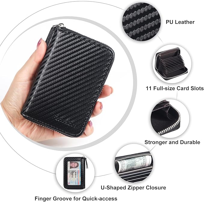 EcoVision Credit Card Holder RFID Card Case Wallet, Small Accordion Zipper Card Case Holder, Card Organizer Case for Women Men