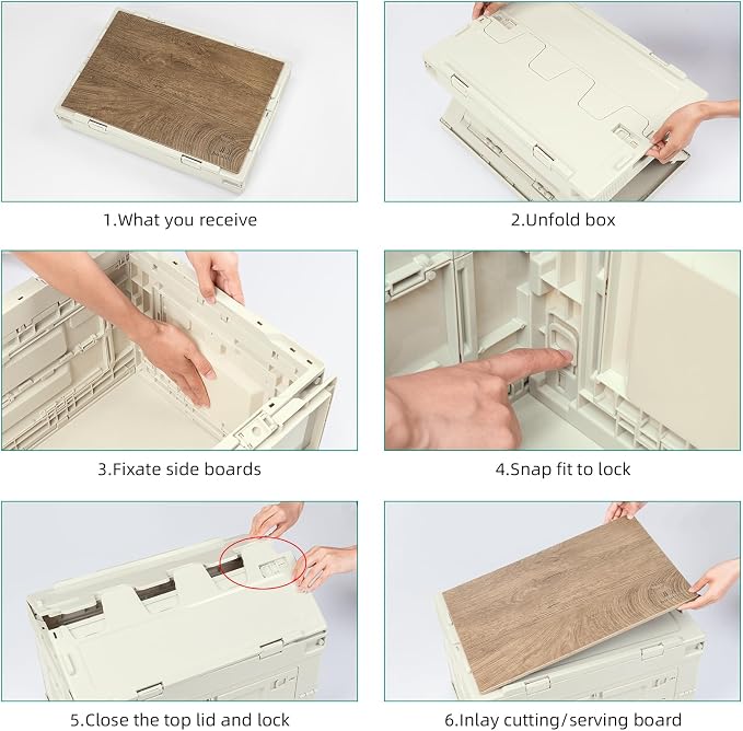 Collapsible Storage Bins with Lockable Doors & Removable Cutting Board, 60L Foldable Stackable Heavy-Duty Box for Camping, Picnic, Closet, Garage, and Moving Organization