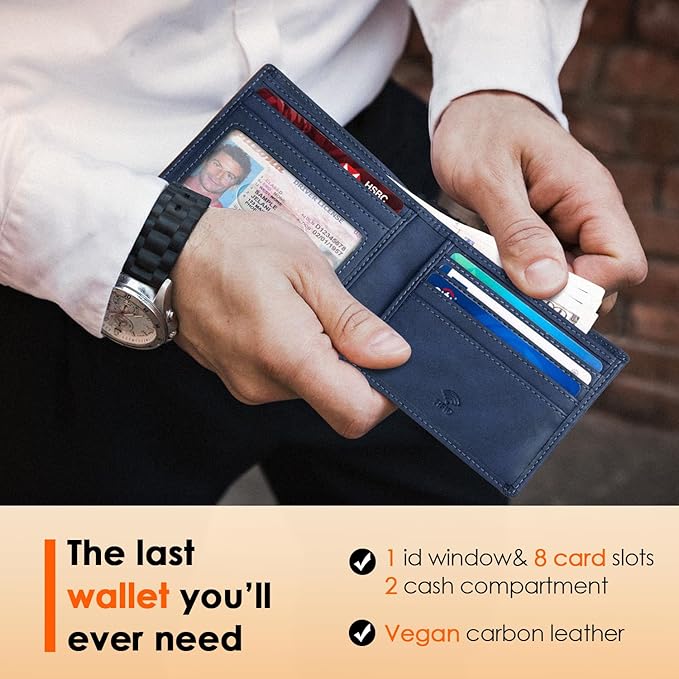 RUNBOX Wallet for Men Slim Leather Bifold RFID Blocking Minimalist Front Pocket Design with Gift Box