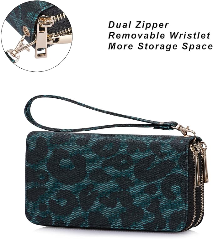 Cellphone Wallet for Women Dual Zipper Long Purse with Removable Wristlet