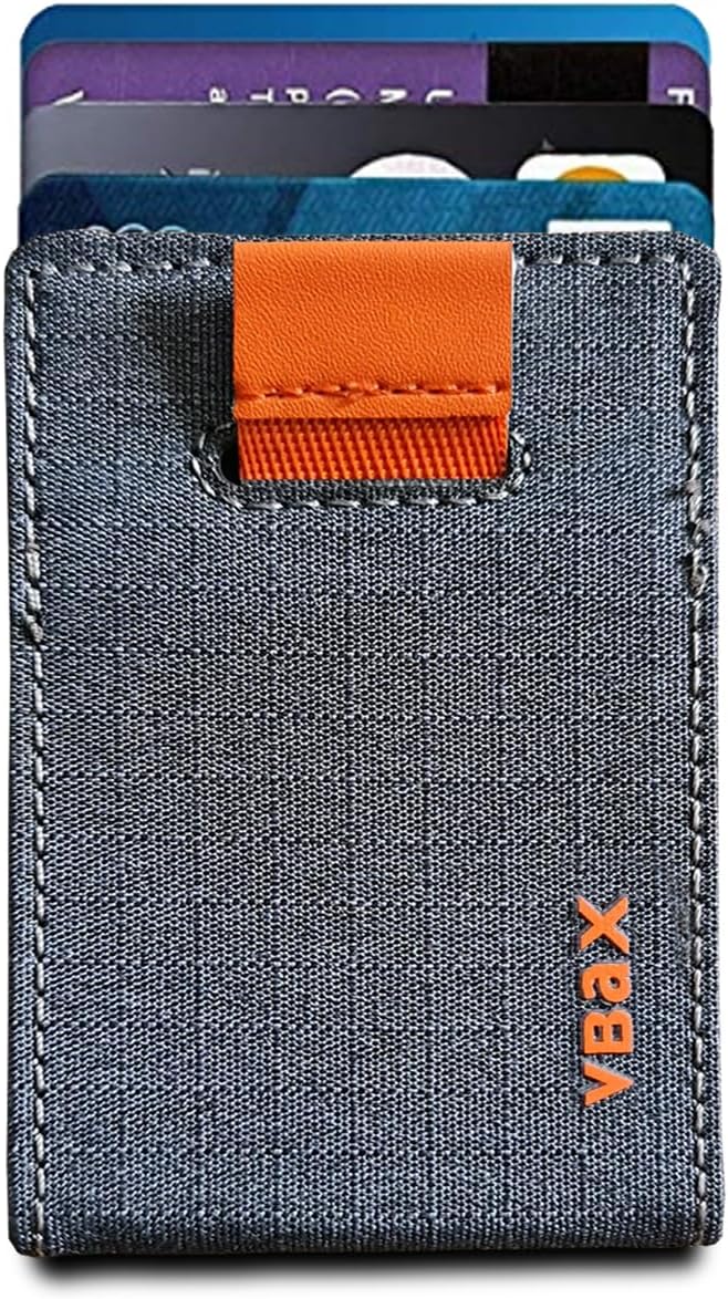 RFID Minimalist Slim Wallet for Men and Women, Holds Up to 12 Cards, Cash, Key Thin and Lightweight Credit Card Holder (Grey Microfiber – Ember Edition)