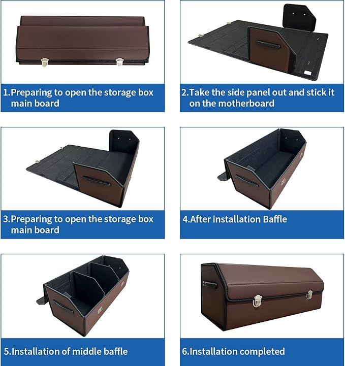 Car Trunk Organizer with Lid,Foldable Faux Leather Cargo Storage Box,3 Compartments,Collapsible Multi-Functional Organizer for SUV,Sedan and Vehicle Trunk