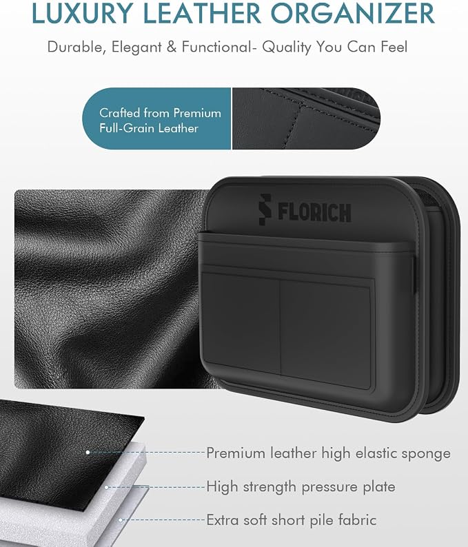 FLORICH Car Door Organizer, Small Leather Foldable Hanging Organizer and Trash Can 2-in-1, Multi-Function Mini Storage Box Garbage Can for Car Back Seats and Side Door-1Pack