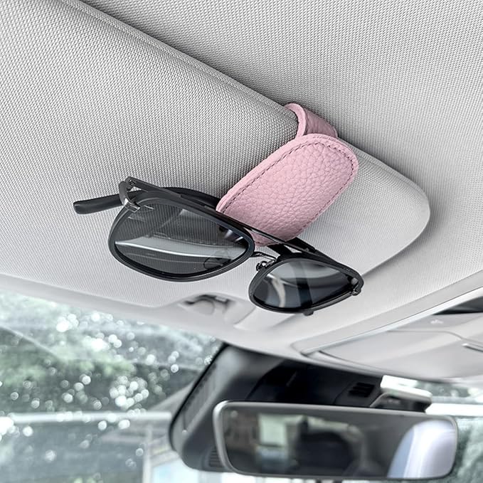 zipelo Sunglasses Holders for Car Sun Visor, 2PCS Magnetic Leather Vehicle Glasses Hanger Clip for Ticket Card, Auto Interior Eyeglass Organizer Accessories, Universal for SUV Sedan Truck (Pink)